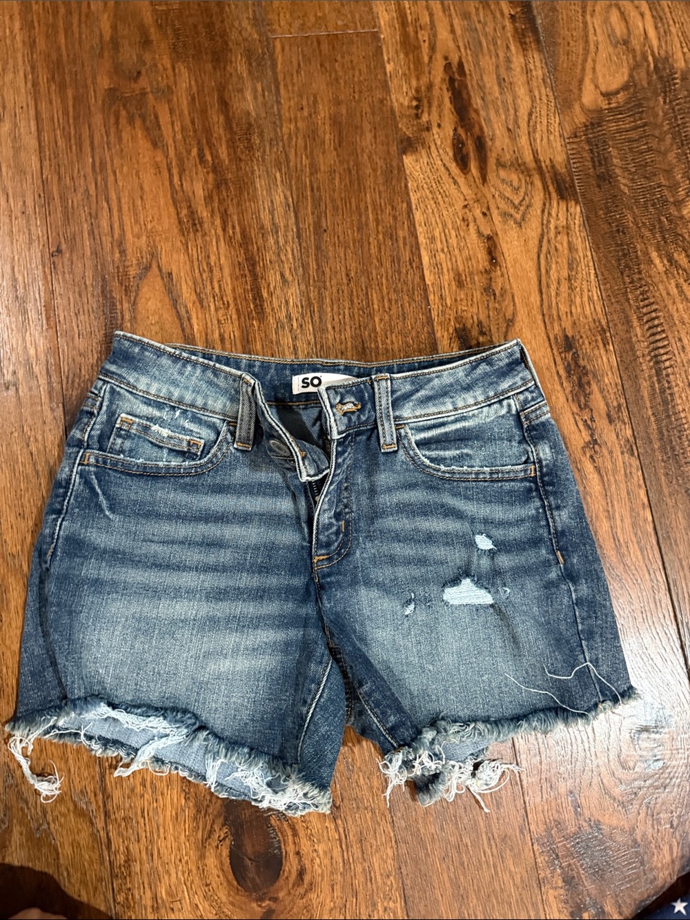 SO Frayed Distressed Light Blue Denim Shorts
